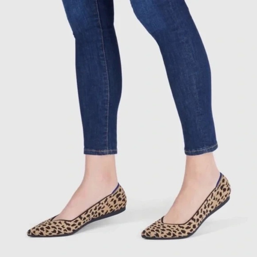 Rothy's The Point Women's Flats Cloud Leopard Animal Print Knit Ballet Shoes 9